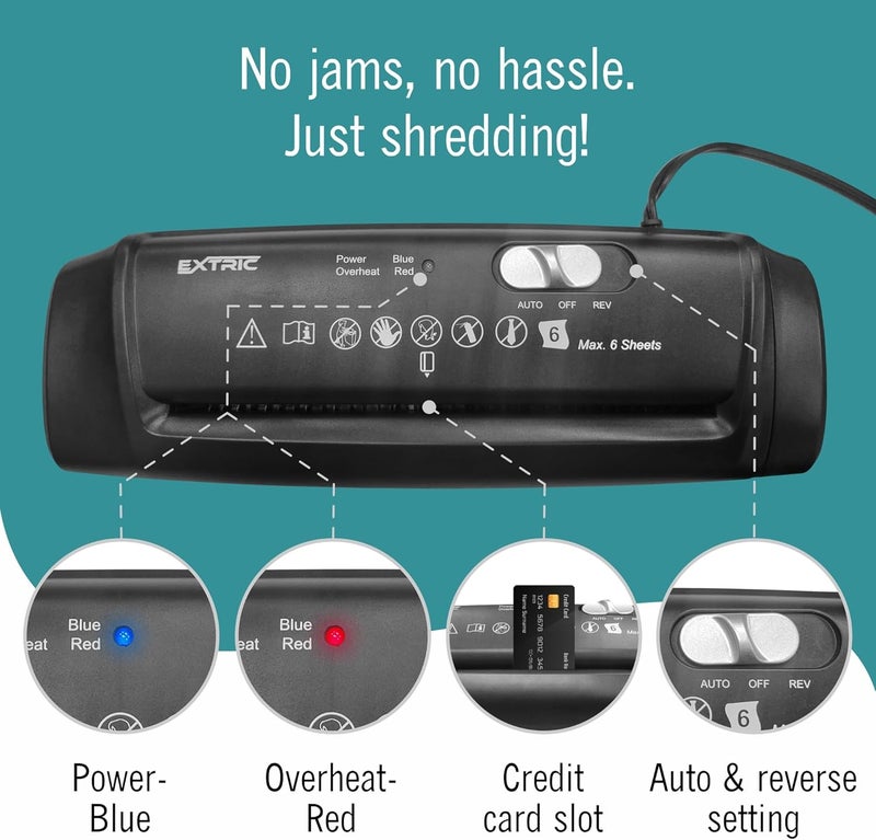 EXTRIC Paper Shredder for Home, Portable Paper Shredders Heavy Duty with Extendable Arm – 7 Sheet Strip-Cut, Credit Card Slot, Mini Document Shredder Without Basket for Home, Office, Overheat, Jam protection - Image 2